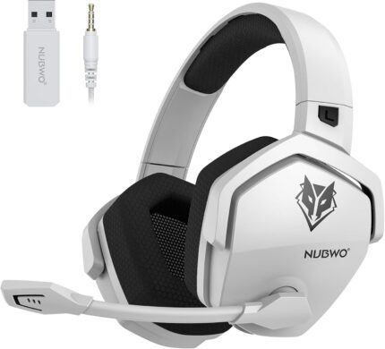 NUBWO Wireless Gaming Headset with Mic for Ps5 Ps4 PC, Zero Interference, 100-Hour Battery All-Day Play, 23ms Sync​ for Fortnite & Call of Duty/FPS Gamers, Triple Mode All Devices Compatible – White