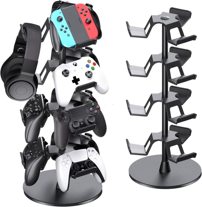 Nargos Universal Controller Holder for Xbox PS5 PlayStation 4 Switch Pro Gamepad, Rotating Headset Tree Stand Organizer, 4 Tier, Gamer Gifts