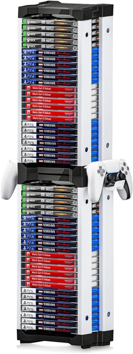 Nargos Video Game Storage Tower for PS5/ PS4/ PS3/ PS2/ PSP/Xbox One/Xbox 360 and Xbox Series X/S/Wii/Wii U/Switch/Switch 2 Game Cases, DVD and Blu-Ray Disks Holder Organizer (46 PCS)