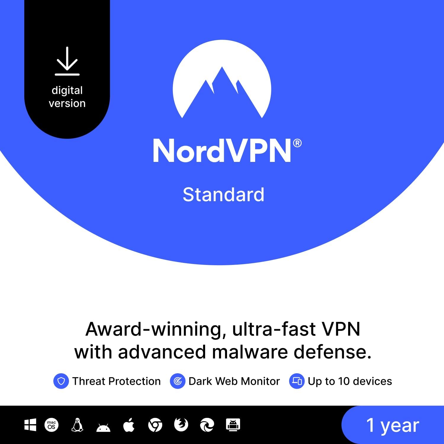 NordVPN Standard, 10 Devices, 1-Year, VPN & Cybersecurity, Digital Code NordVPN Standard, 10 Devices, 1-Year, VPN & Cybersecurity, Digital Code