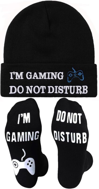 Novelty Gaming Socks Beanie Hat, Funny Gamer Gifts Christmas Stocking Stuffers for Teen Boys Kids Adults Men Dad