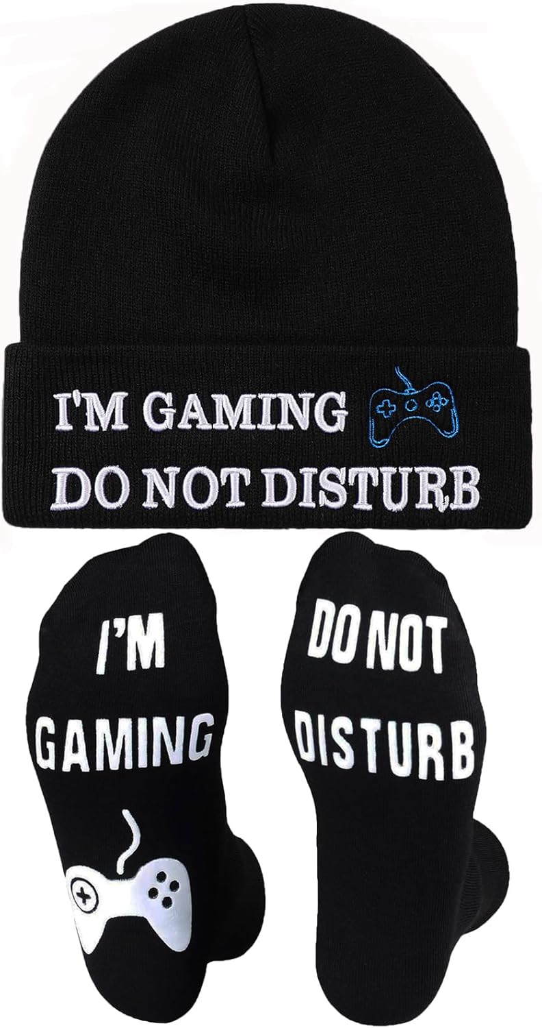 Novelty Gaming Socks Beanie Hat, Funny Gamer Gifts Christmas Stocking Stuffers for Teen Boys Kids Adults Men Dad Novelty Gaming Socks Beanie Hat, Funny Gamer Gifts Christmas Stocking Stuffers for Teen Boys Kids Adults Men Dad