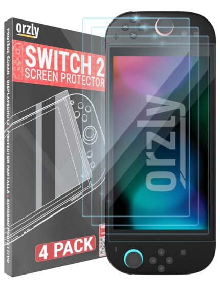 Orzly Glass Screen Protector for Nintendo Switch 2 Console 2025 Screen Size 7.9 inch 4 Pack. No Bubbles Easy Installation Anti Scratch Edition