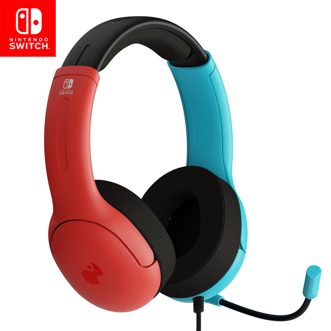 PDP Gaming LVL40 Airlite Stereo Headset for Nintendo Switch/Lite/OLED – Wired Power Noise Cancelling Microphone, Lightweight Soft Comfort On Ear Headphones (Mario Neon – Red & Blue) PDP Gaming LVL40 Airlite Stereo Headset for Nintendo Switch/Lite/OLED – Wired Power Noise Cancelling Microphone, Lightweight Soft Comfort On Ear Headphones (Mario Neon – Red & Blue)