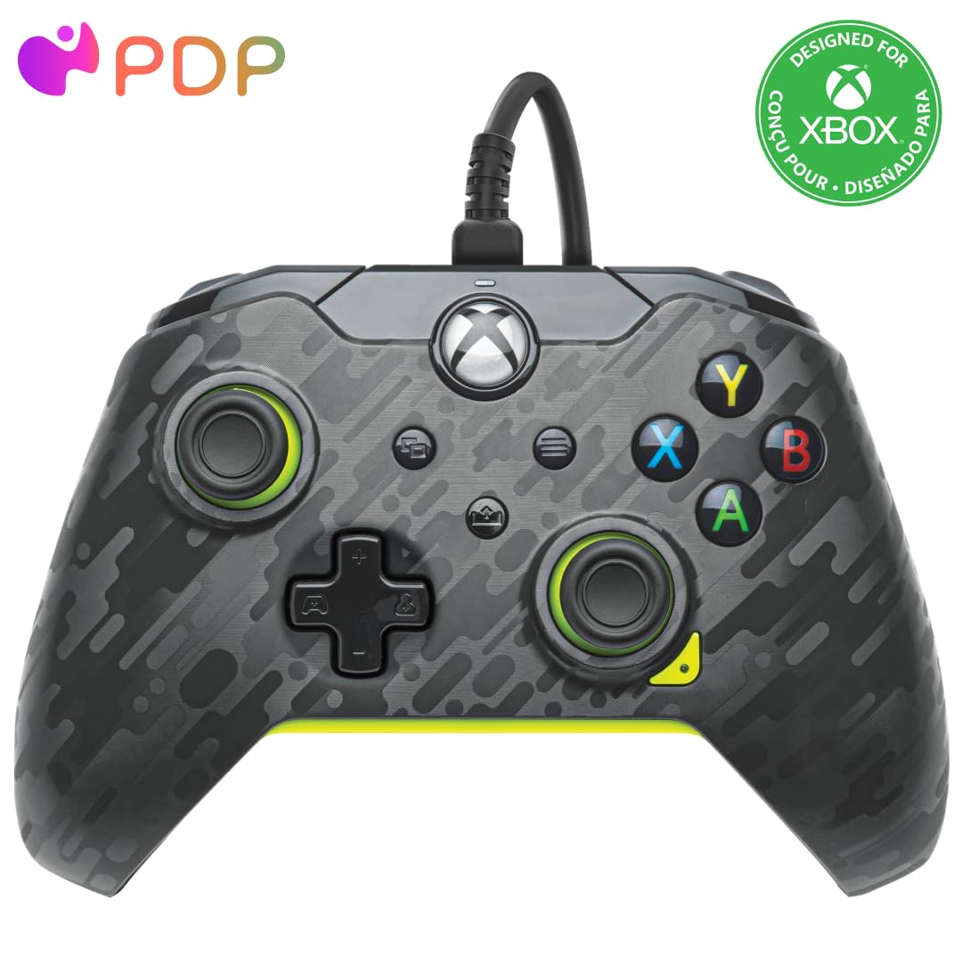 PDP Wired Xbox Gaming Controller: Gamepad Licensed for Xbox Series X|S, Xbox One, PC, Audio Controls, 8ft Cable, 3.5mm jack, Mappable Buttons/Triggers, Companion App: Electric Carbon Grey/Yellow PDP Wired Xbox Gaming Controller: Gamepad Licensed for Xbox Series X|S, Xbox One, PC, Audio Controls, 8ft Cable, 3.5mm jack, Mappable Buttons/Triggers, Companion App: Electric Carbon Grey/Yellow