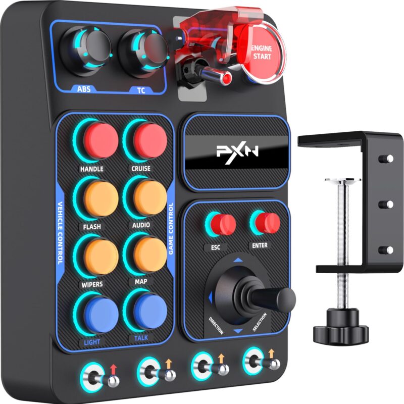 PXN CB1 Gaming Button Box – Sim Drive Control with 19 Buttons (9 Types), 30 Programmable Options, RGB Backlight, USB – Compatible with Windows PC – For Racing, Truck, Farming & Flight Simulators