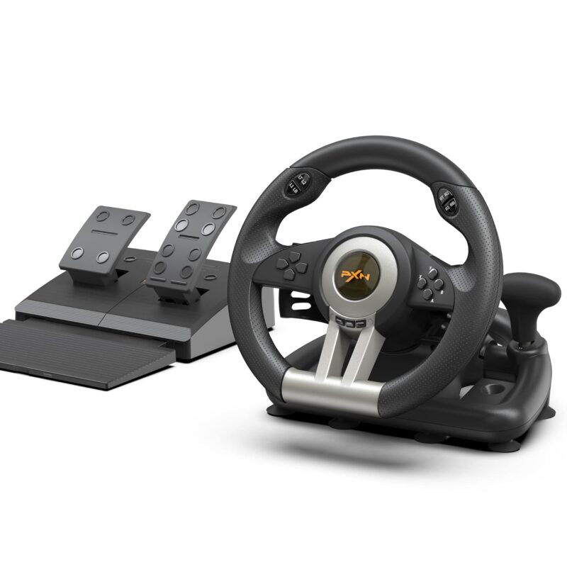 PXN PC Racing Wheel, V3 PRO 180 Degree Universal USB Car Sim Game Steering Wheel with Pedals for Xbox One, Xbox Series S/X, PS3, PS4, Switch