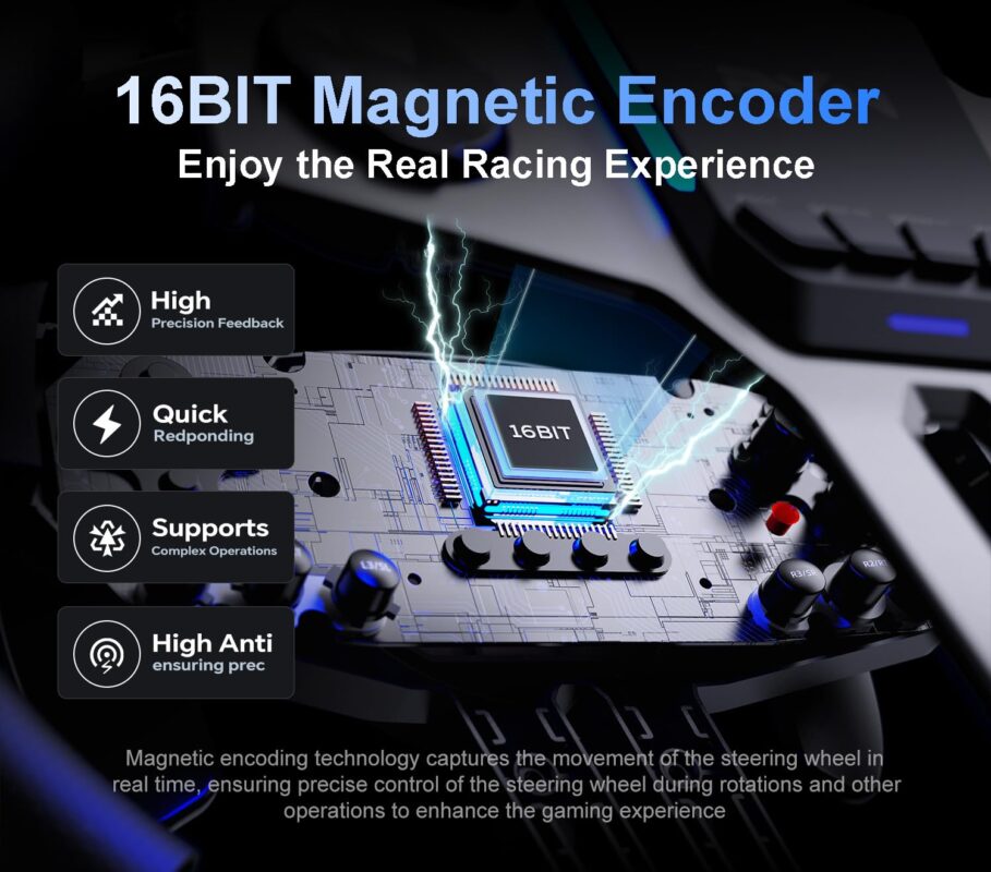 PXN PC Racing Wheel - V900 GEN2 Gaming Steering Wheel, 270/900 Degrees, Vibration Feedback, Hall Pedal, Shift Paddles, Tools App - Gaming Steering Wheel for PC, PS4, Xbox, Switch