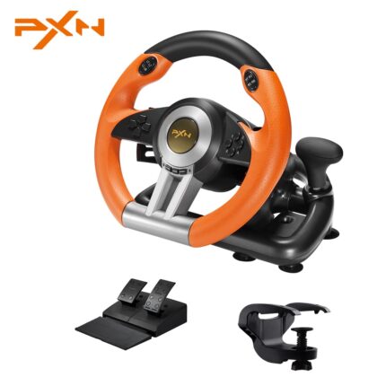 PXN Steering Wheel V3II 180° PC Gaming Racing Wheel Driving Wheel, with Linear Pedals and Racing Paddles for PC, PS4, Xbox One, Xbox Series X|S, Switch – Orange