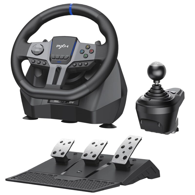 PXN V9 Gen 2 Racing Wheel with Hall Effect Pedals and Shifter, Gaming Steering Wheel for PC, Xbox Series X|S, Xbox One, PS4, Magnetic Sensor, 270°/900° Quick Switch, App Tuning