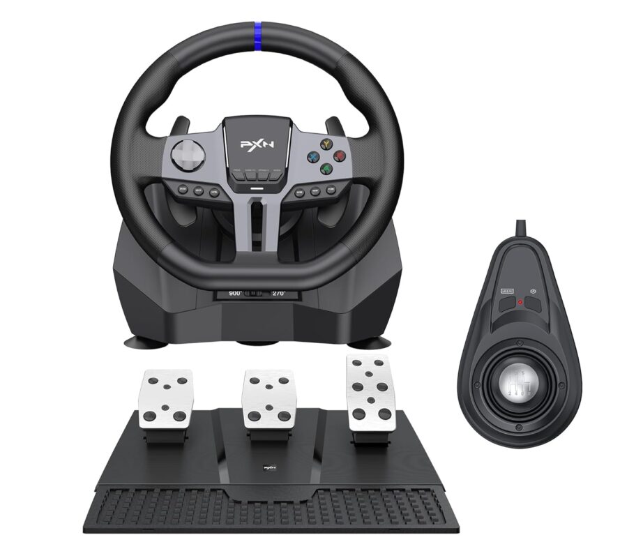 PXN V9 Gen2 Gaming Racing Wheel With magnetic Pedals and Shifter 270/900° Dual-Vibration Driver free, sim car Driving pc Steering Wheel for PC,PS4,PS3,Xbox one, Xbox Series X/S switch