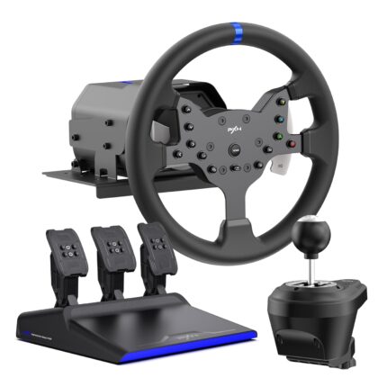 PXN V99 Force Feedback Steering Wheel, 270-900 Degree, with 3 – Pedals and Shifter Bundle for PC, PS4, Xbox One, Xbox Series X/S
