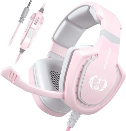 Pink Gaming Headset with Mic for Girls Women, Stereo Surround Sound Wired Over-Ear Headphones with Microphone, Bass, Compatible with PC Mac Computer PS5 Xbox PS4 Laptop