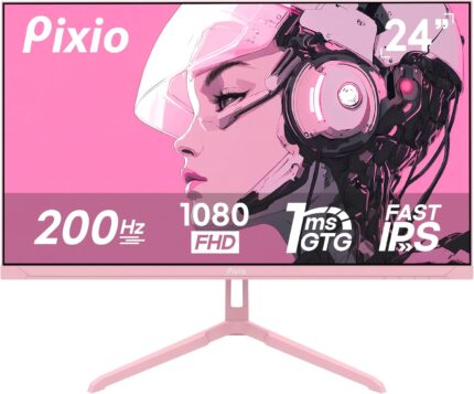 Pixio PX248 Wave Pink 24 inch 200Hz Refresh Rate FHD 1080p Resolution Fast IPS Panel 1ms GTG Response Time Adaptive Sync Built-in Speakers Pink Gaming Monitor