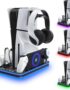 PlayStation Portal Charger, PS5 Stand and Cooling Station with RGB LED Controller Charging Dock Accessories, PS5 Edge Controller and PS Portal Charger, Headset and Remote Holders