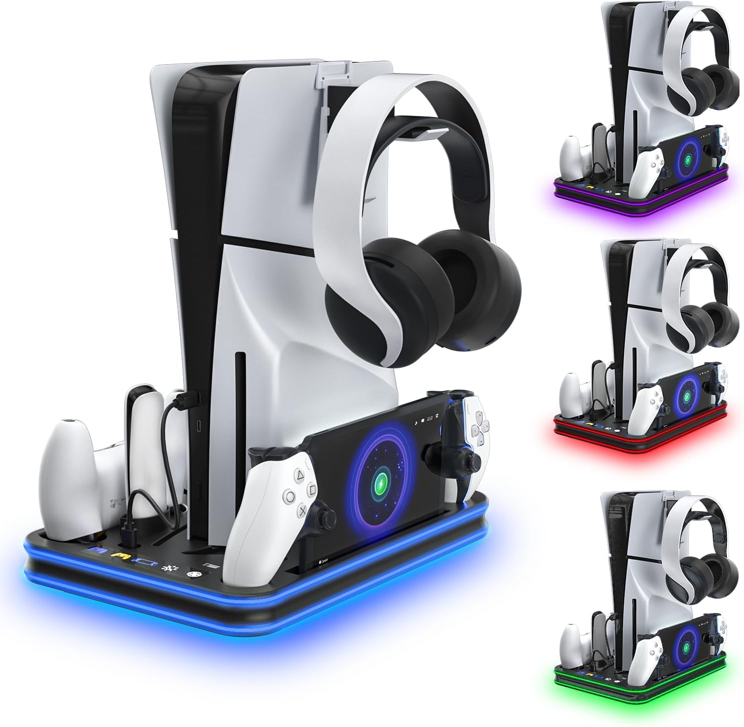 PlayStation Portal Charger, PS5 Stand and Cooling Station with RGB LED Controller Charging Dock Accessories, PS5 Edge Controller and PS Portal Charger, Headset and Remote Holders PlayStation Portal Charger, PS5 Stand and Cooling Station with RGB LED Controller Charging Dock Accessories, PS5 Edge Controller and PS Portal Charger, Headset and Remote Holders