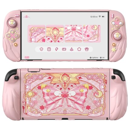 PlayVital Magic Wings Protective Case with Stand for Nintendo Switch 2 | Joycon Silicone Grips, PC Console Hard Shell, 2 Joystick Caps | Cute Animal Accessories Dockable Cover for Switch 2 – Pink