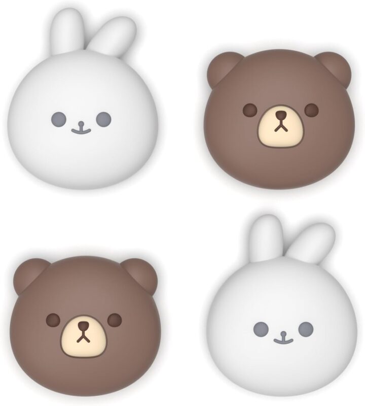 PlayVital Thumb Grips for Nintendo Switch 2 | Kawaii Silicone Joystick Caps (4-Pack) - Cute Accessories Animal Design Thumbstick Covers for Joycon 2 - Chubby Bear & Smiley Bunny