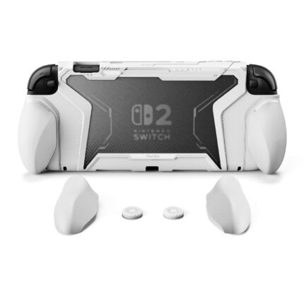 PlayVital for Switch 2 Beyond-Grip Dockable Case, Interchangeable FPS/Omni Ergonomic Grips + Military-Grade Drop Protective Cover + 2 Joystick Caps for Nintendo Switch 2 (White)​