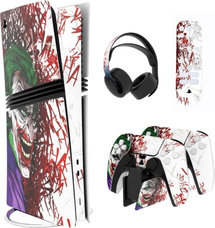 PlayVital for ps5 Pro Skin Full Set, Protective Vinyl Decal Sticker for ps5 Pro Console Disc & Digital, Controller, Headset, Charging Station & Media Remote – No Residue, Anti-Scratch – Clown Hahaha