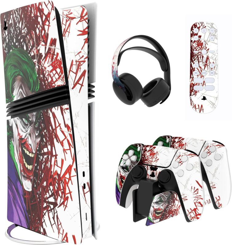 PlayVital for ps5 Pro Skin Full Set, Protective Vinyl Decal Sticker for ps5 Pro Console Disc & Digital, Controller, Headset, Charging Station & Media Remote - No Residue, Anti-Scratch - Clown Hahaha