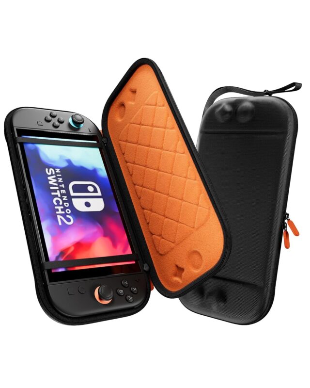 ProCase Ultra Slim Carrying Case for Nintendo Switch 2 2025, Protective Hard Shell Daily Travel Case Organizer Bag -Orange Black
