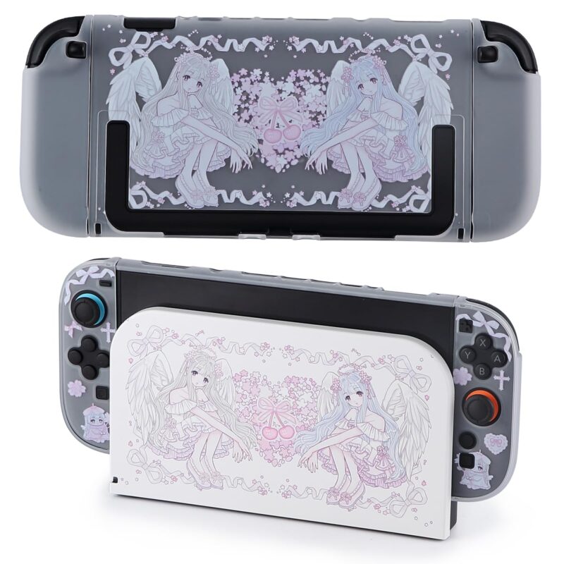 Protective Case for Switch 2, Dock Case and Cover Skin for Nintendo Switch 2 Console Joycon Controller, Sakura Agnel Hard PC Slim Dockable Shell Pink Kawaii Gaming Protector Accessories