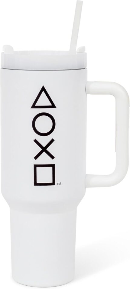 Pyramid America PlayStation Controller Icons Metal Travel Tumbler With Leak-Resistant Lid and Reusable Straw | Holds 40 Ounces