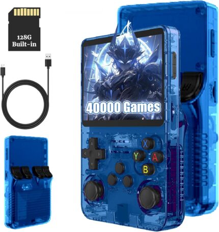 R36S Retro Handheld Game Console, 3.5-inch IPS Screen, 64G, 15000 Games, Portable Gaming Device for Kids & Adults, Supports Multiple Emulators (Blue)