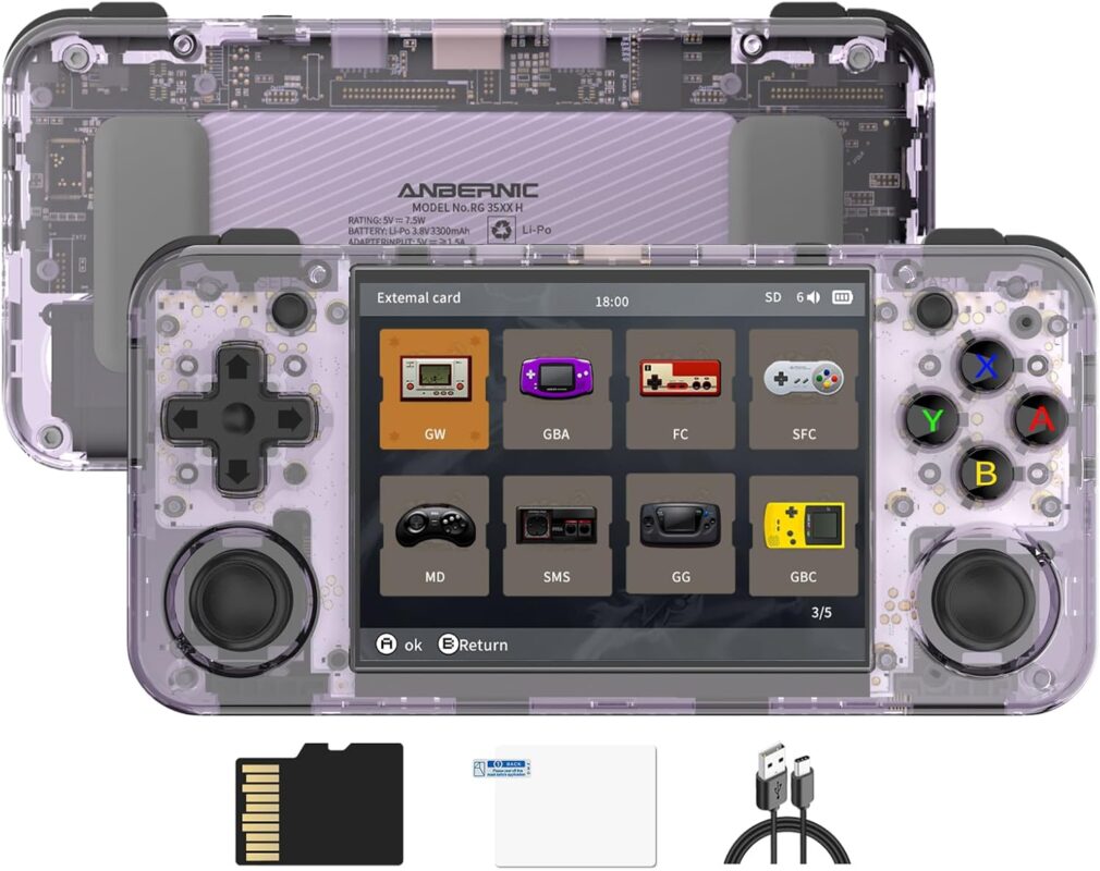 RG35XX H Retro Handheld Game Console 3.5 in IPS Screen Built-in 3300mAH Battery 64G TF Card Preinstalled 5000+ Classic GamesConsole RG35XX H Purple