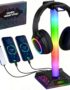 RGB Gaming Headset Stand, LED Headset Holder with 3 Charging Ports (2 USB & 1 Type-C) & 10 Lighting Modes, Headphone Stand Cool Stuff for Boys, Desk PC Gaming Accessories Gifts for Gamers Men Adult