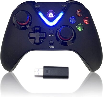 ROTOMOON Wireless Game Controller with LED Lighting Compatible with Xbox One S/X, Xbox Series S/X Gaming Gamepad, Remote Joypad with 2.4G Wireless Adapter, Rechargeable Battery