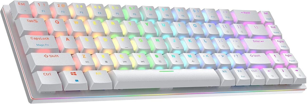 Ranked G65 Guardian 65% | Full Aluminum Frame | Ultra Slim Hot Swappable Mechanical Gaming Keyboard | 68 Keys Multi Color RGB LED Backlit for PC/Mac Gamer (White, Gateron Low Profile Blue)