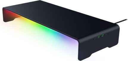 Razer Monitor Stand Chroma: 4 Port Hub – USB A 3.2, USB C 3.2, HDMI 2.0 – Ergonomic Height – Durable Aluminum Supports Up to 44 lbs – Organize Storage Shelf – Remappable RGB Buttons – Chroma RGB