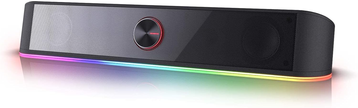Redragon GS560 RGB Desktop Soundbar, 2.0 Channel Computer Speaker with Dynamic Lighting Bar Audio-Light Sync/Display, Touch-Control Backlit with Volume Knob, USB Powered w/ 3.5mm Cable, Black Redragon GS560 RGB Desktop Soundbar, 2.0 Channel Computer Speaker with Dynamic Lighting Bar Audio-Light Sync/Display, Touch-Control Backlit with Volume Knob, USB Powered w/ 3.5mm Cable, Black