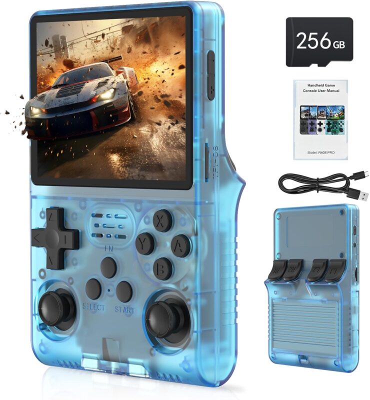 RegiisJoy 30000 Games in 1 Handheld Game Console R40S PRO 3.5 inch IPS Screen Mini Retro Console 3800mAh Portable Pocket Arcade 45 simulators 256G TF Card
