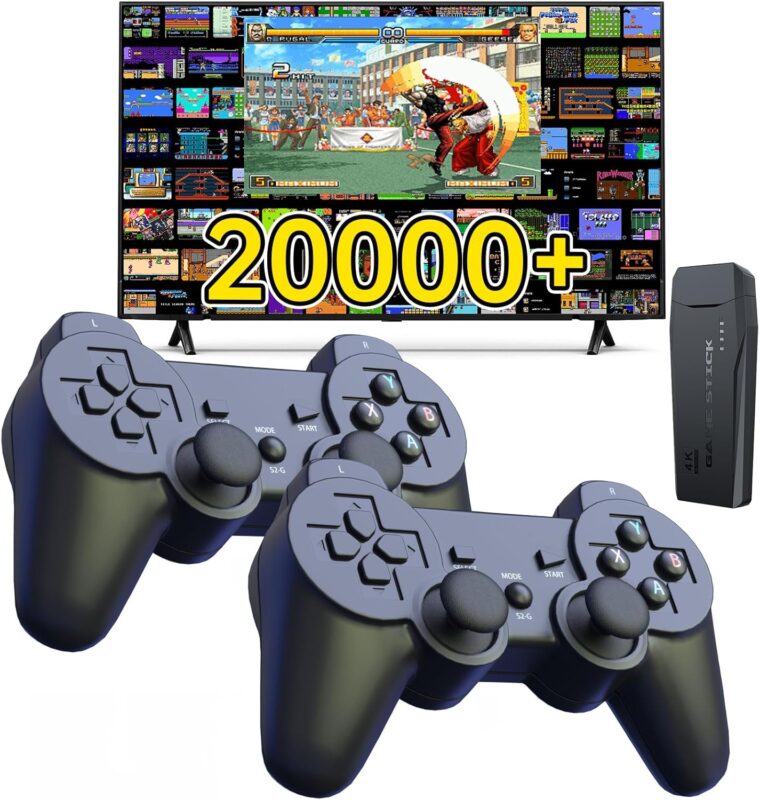 Retro Game Console 20000+ Games,4k Definition,Game Stick with Built-in 9 Emulators&Dual 2.4G Wireless Controllers,Plug and Retro Play Video Games for TV(64G)