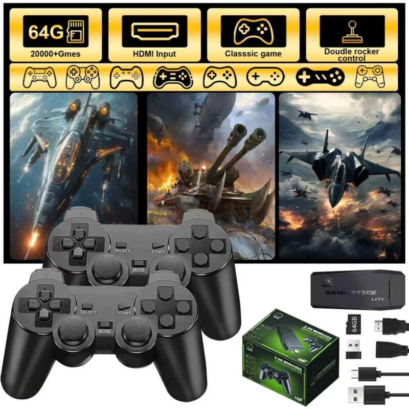 Retro Gaming Console, Game Stick,4K HDMI Output , 40,000+ Games and 23 Emulators, Dual 2.4G Wireless Controllers ,Plug and Retro Play Video Games for TV(64G)