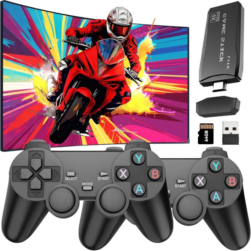 Retro Gaming Console – 4K Plug & Play Video Games Console with 20,000+ Classic Games, Retro Game Stick with 2 Handheld Game Controllers, TV HDMI Output, 64GB