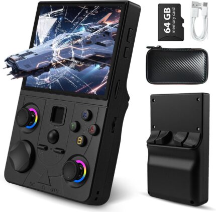 Retro Handheld Game Console, DC35V Retro Gaming Console 3.5’’IPS Screen Open Source Linux System Built-in 20000+Classic Games, 20+Emulators, Portable Video Gaming Console with 4000mAh Battery (Black)