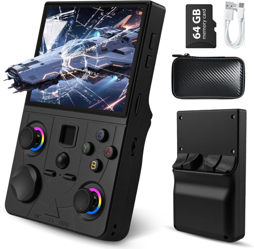 Retro Handheld Game Console, DC35V Retro Gaming Console 3.5’’IPS Screen Open Source Linux System Built-in 20000+Classic Games, 20+Emulators, Portable Video Gaming Console with 4000mAh Battery (Black)