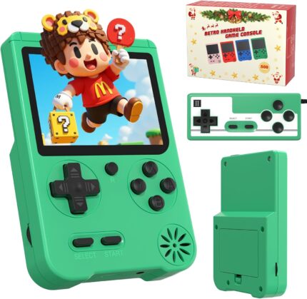 Retro Handheld Games Console, Built-in 500 Video Games, Portable Video Gaming Player with 3.0 Inch lPS Screen，1200mAh Battery Portable Pocket Mini Arcade, Green