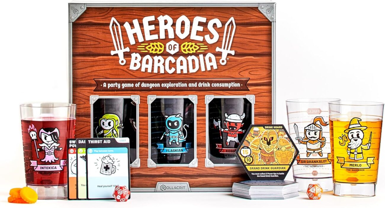 Rollacrit Heroes of Barcadia Board Game – Party Game with Liquid Life System™ & Waterproof Pieces