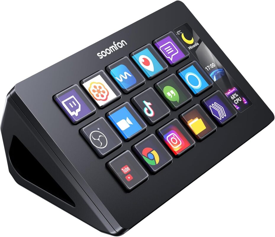 SOOMFON Stream Controller Stream Control Deck with 15 LCD Macro Keys Customizable to Trigger Actions in OBS Twitch YouTube Compatible with PC & Mac for Content Creators Streaming Gaming