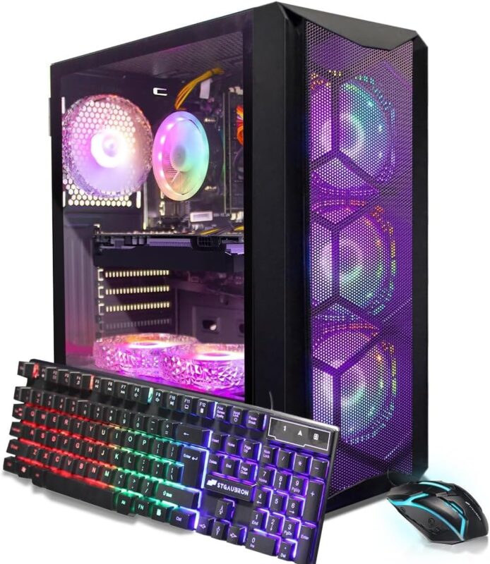 STGAubron Gaming Desktop PC, Radeon RX 580 8G GDDR5, Intel Core i7 up to 3.9G, 16G RAM, 1T SSD, 600M WiFi, BT 5.0, RGB Fan x6, Windows 11 Home