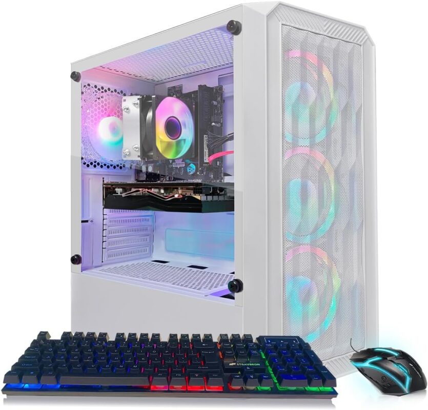 STGAubron Gaming PC Computer Desktop, AMD Ryzen 5 2600 up to 3.9G, GeForce RTX 3050 6G, 16GB DDR4, 1TB SSD, WiFi 6, BT 5.2, RGB Fan x4, Windows 11 Home