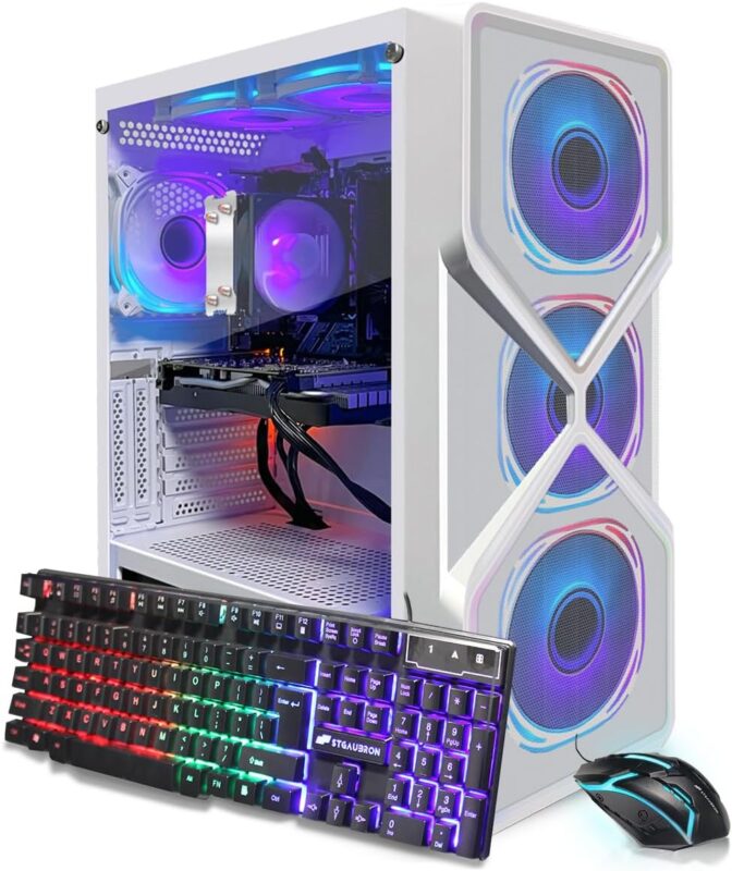 STGAubron Gaming PC Computer Desktop, AMD Ryzen 5 5500 up to 4.2GHz, GeForce RTX 3050 6G,16G DDR4, 1T SSD, WiFi 6 & BT 5.0, RGB Fan x6, Windows 11 Home,White