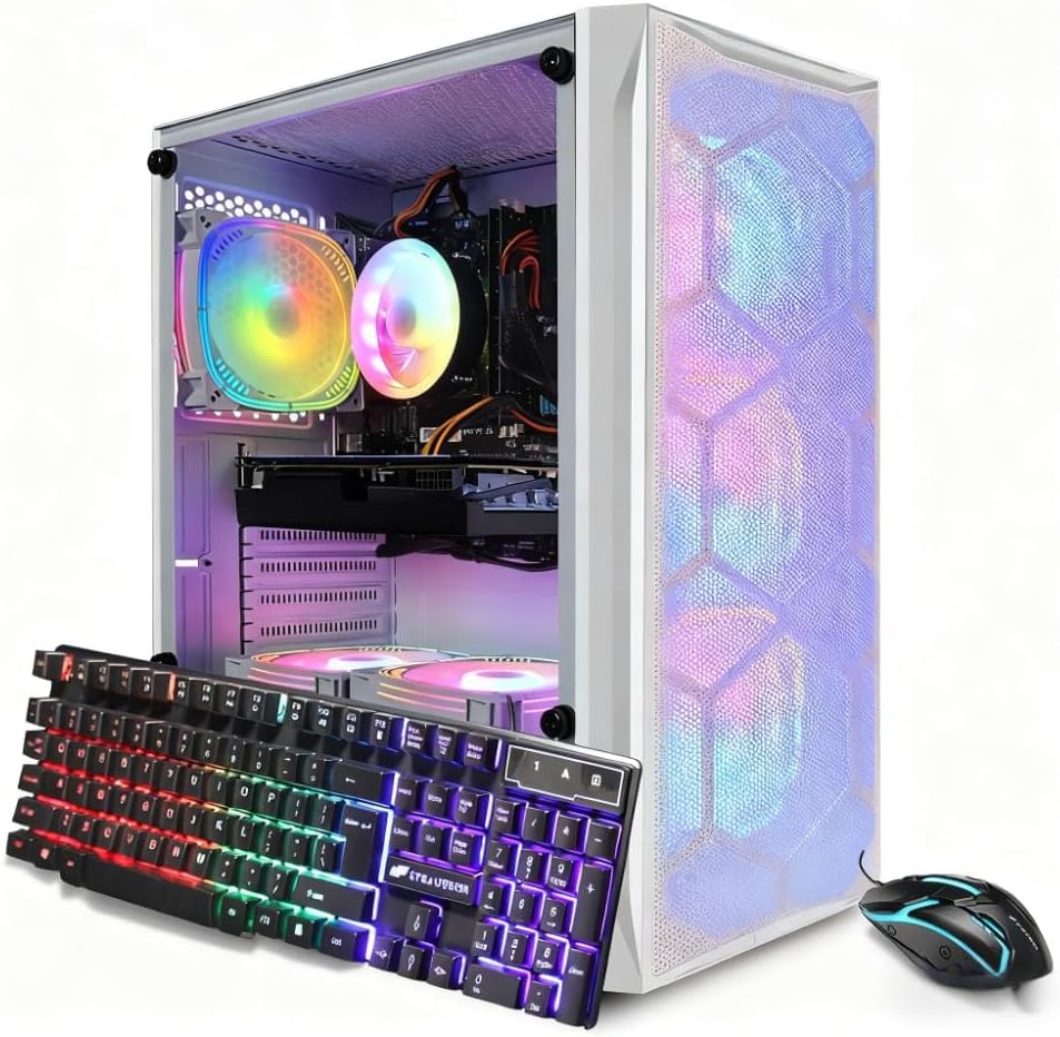 STGAubron Gaming PC Computer Desktop, GeForce GTX 1660 Ti 6G, Intel Core I7 up to 3.9 GHz, 16G RAM, 512G SSD, WiFi, BT 5.0, RGB Fan x 6, Windows 11 Home, White STGAubron Gaming PC Computer Desktop, GeForce GTX 1660 Ti 6G, Intel Core I7 up to 3.9 GHz, 16G RAM, 512G SSD, WiFi, BT 5.0, RGB Fan x 6, Windows 11 Home, White