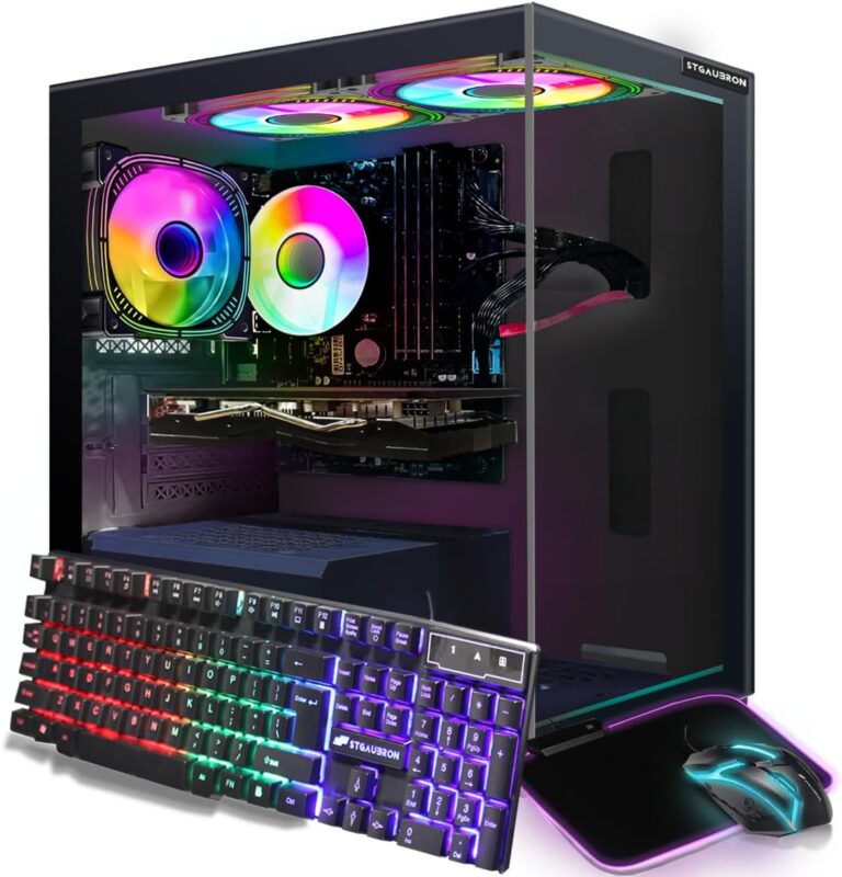 STGAubron Gaming PC Computer Desktop, Radeon RX 580 16G GDDR5, Intel Core i7 up to 3.9G, 16G RAM, 512G SSD, 600M WiFi, BT 5.0, RGB Fan x3, Windows 11 Home