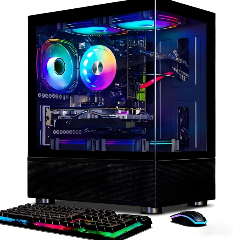STGAubron Gaming PC Desktop Computer, Radeon RX 580 16G, Intel 10th Gen G5905 3.5G, 16G RAM, 512G SSD, WiFi 6, BT 5.0, RGB Fan x 5, Windows 11 Home